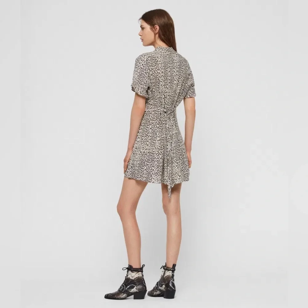 AllSaints Fay Lep Leopard Animal Print Button Mini Flutter Sleeve Dress Size XS - Picture 2 of 8